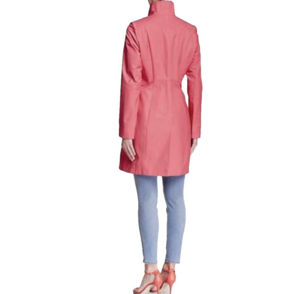 Via Spiga Rain Coat Coral Large Trench Coat Zip Up Water Repellent Women’s - Picture 16 of 16